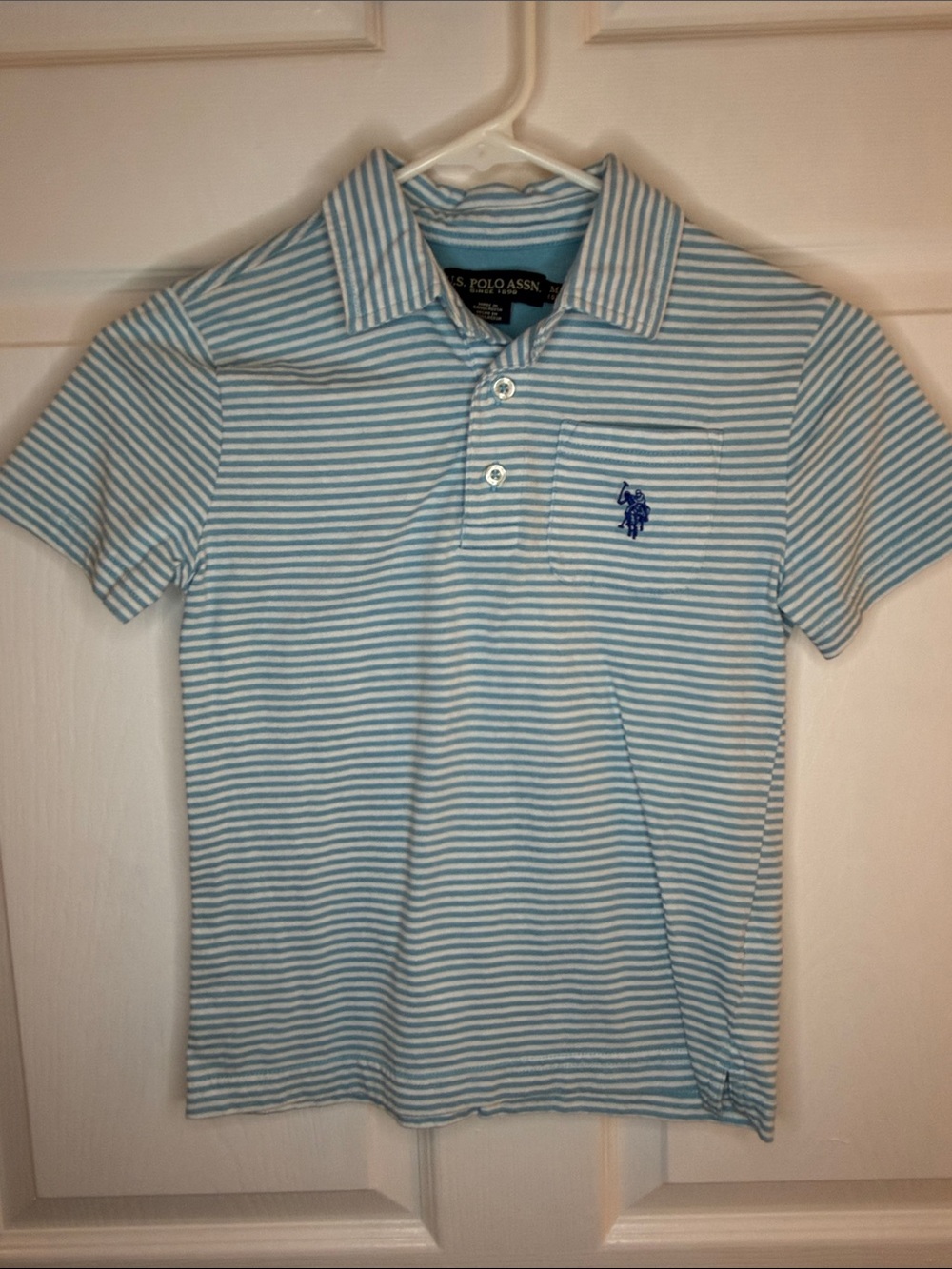 U.S. Polo Assn. Light Blue & White Striped Polo with Navy Logo